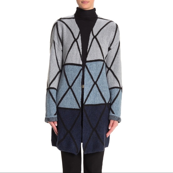 NWT Joseph A. Ombre Grid Cardigan in Blue Combo - Picture 3 of 6